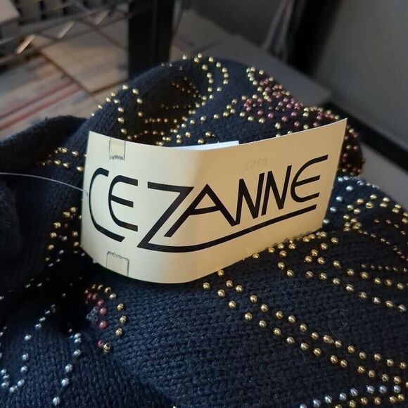 NWT Vintage 90s Cezanne Sweater Mock Neck Beaded Floral Black Size Small - Picture 9 of 9